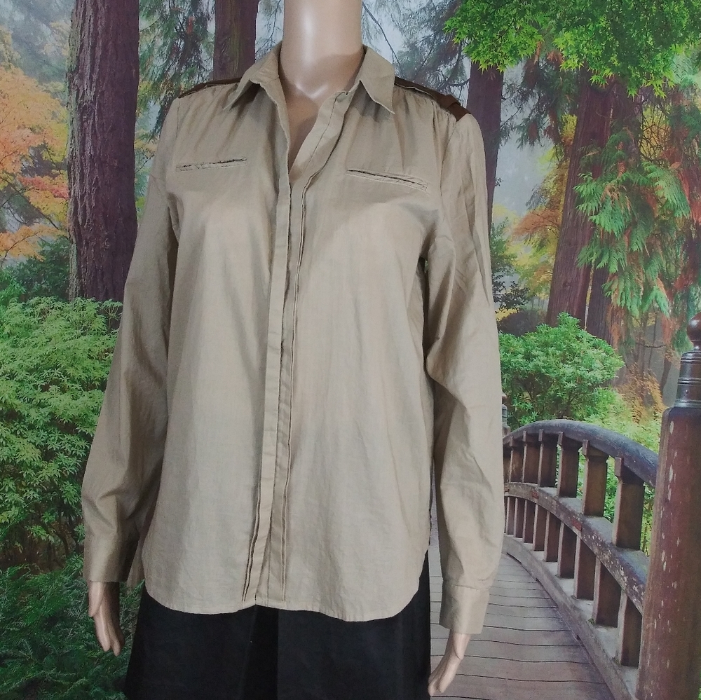🏝Calypso St Barth Leather Epaulet Button Up S